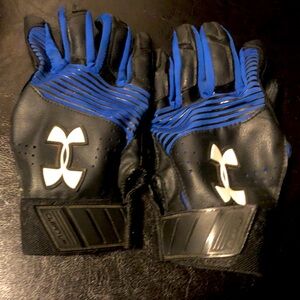 Under Armour Baseball Batting Gloves Youth’s Black Blue Gloves Size Large